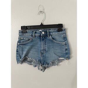 Zara Blue Mid-Rise Cut Off Jean Shorts